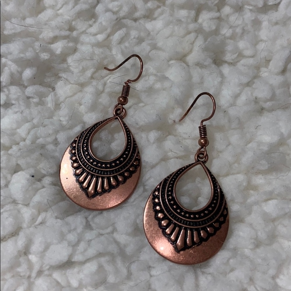 Patterned Bronze Tone Earrings